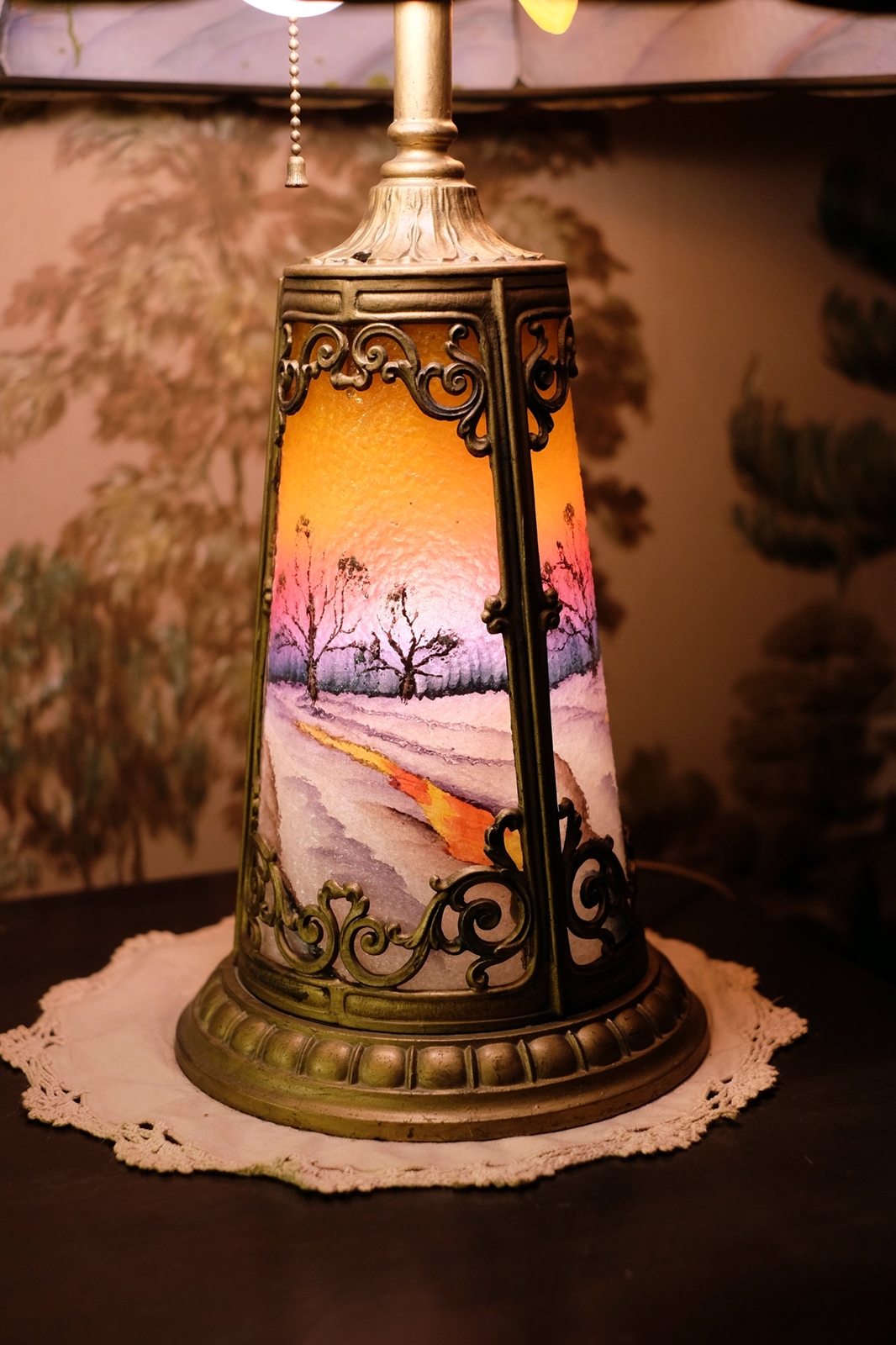 Sold Reverse Painted Lamp And Shade By, How To Reverse Paint A Glass Lamp Shade