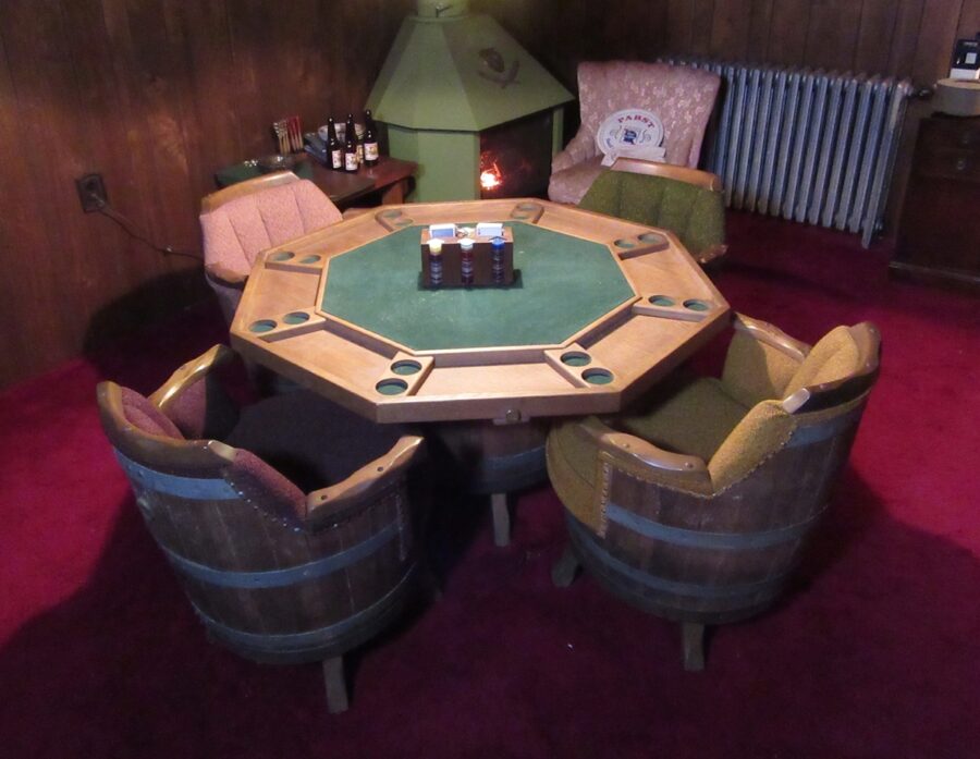 Whiskey Barrel Back Swivel Chairs & Barrel Base Poker/ Card Table SOLD